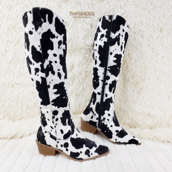 Cow print knee high boots Clearance